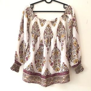 boho floral off the shoulder smocked top size XS